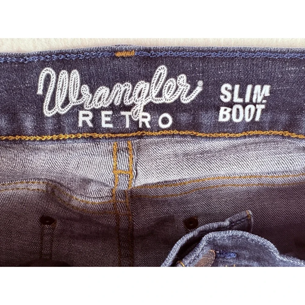 Wrangler Retro Slim‎ Bootcut Jeans Mens 34x34.5 Blue Denim Stretch Everyday Wear